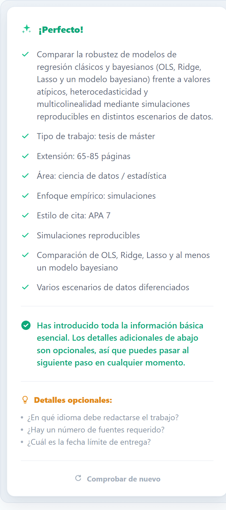Captura de la respuesta de la IA en el paso Descripción libre