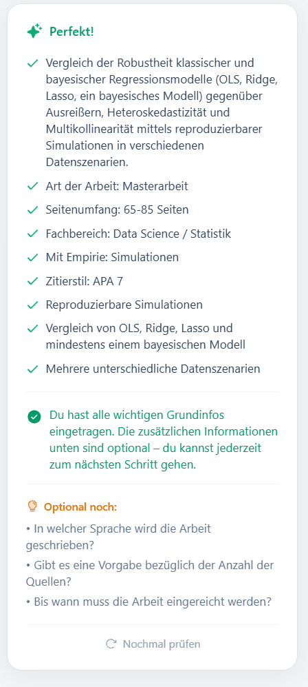 Screenshot der KI-Rückmeldung im Freitext-Schritt