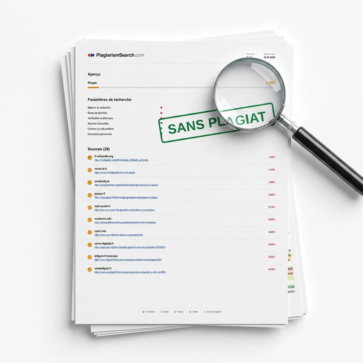 Une loupe posée sur le taux de correspondance d'un rapport de plagiat StudyTexter.