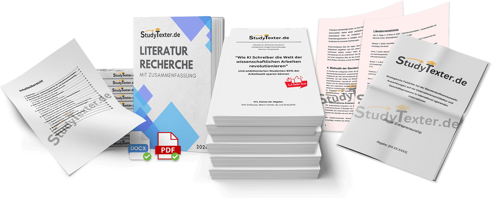 StudyTexter Lieferumfang: Fertige Arbeit, Literaturrecherche, Plagiatsbericht & KI-Check