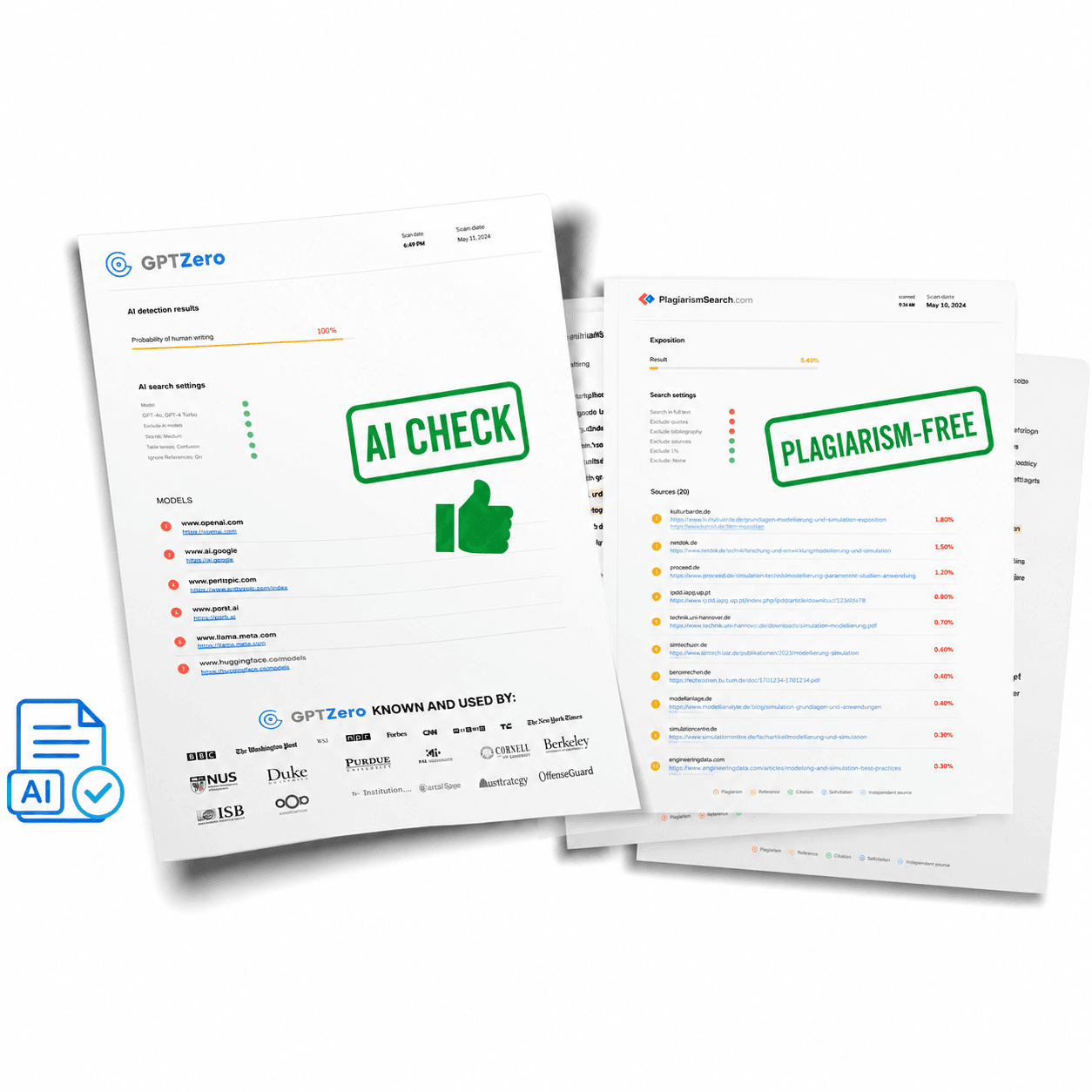Plagiatsbericht und KI-Check Prüfberichte