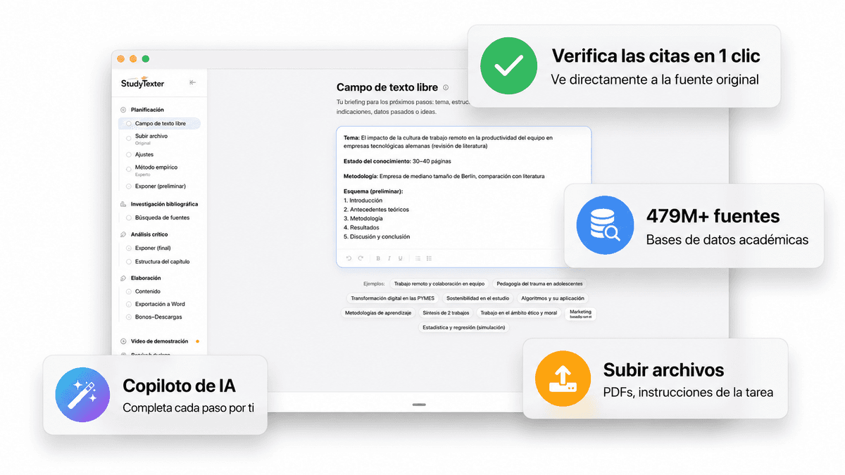 Editor interactivo StudyTexter con estructura y citas