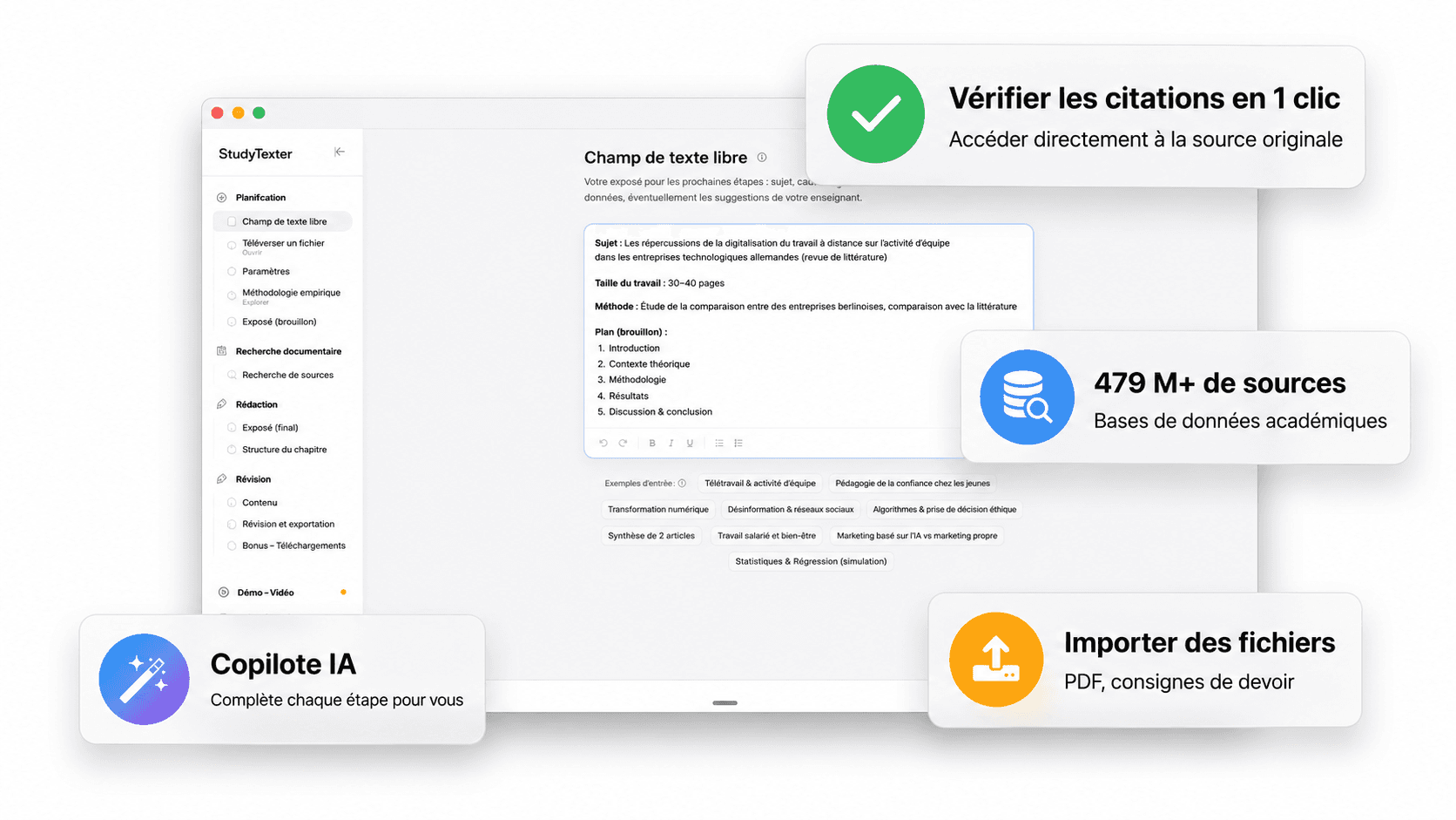 StudyTexter interaktiver Editor mit Kapitelstruktur und Zitaten