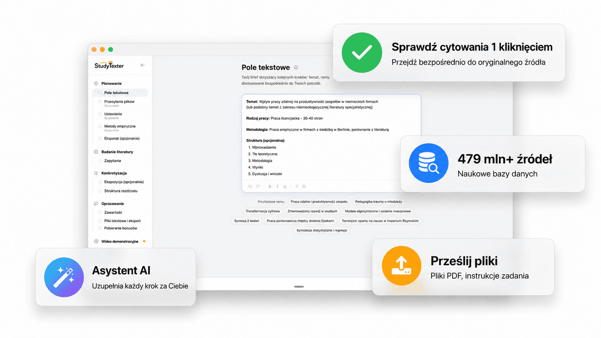 Interaktywny edytor StudyTexter ze strukturą rozdziałów i cytowaniami