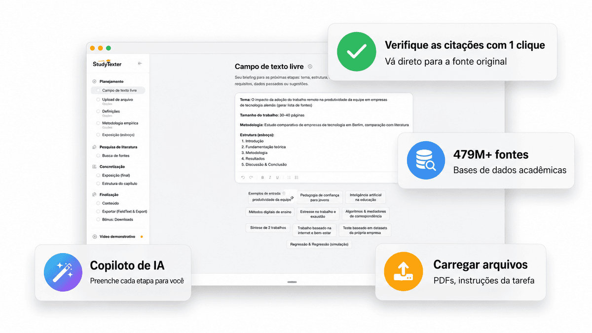 Editor interativo StudyTexter com estrutura e citações