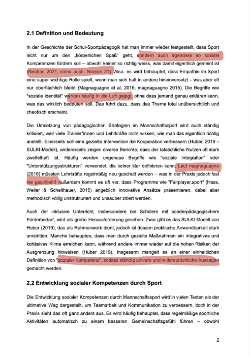 Typische Fehler auf einer Hausarbeit ohne StudyTexter (Pädagogik · Soziale Kompetenzen durch Sport)