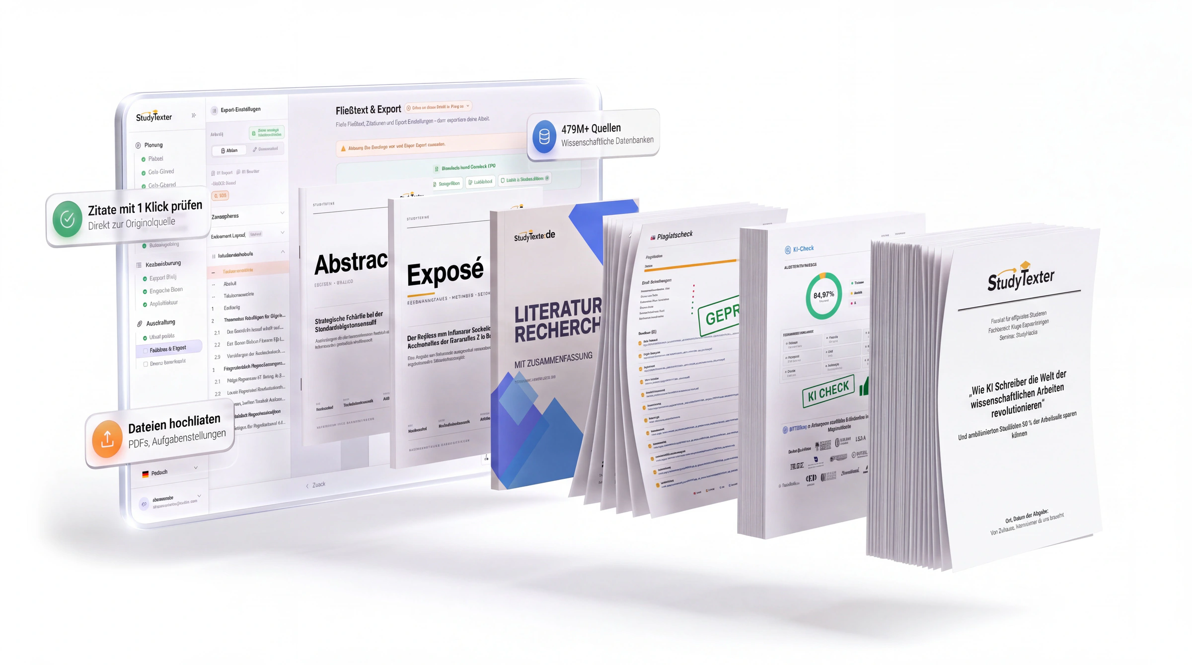 StudyTexter Lieferumfang: Fertige Arbeit, Literaturrecherche, Plagiatsbericht & KI-Check