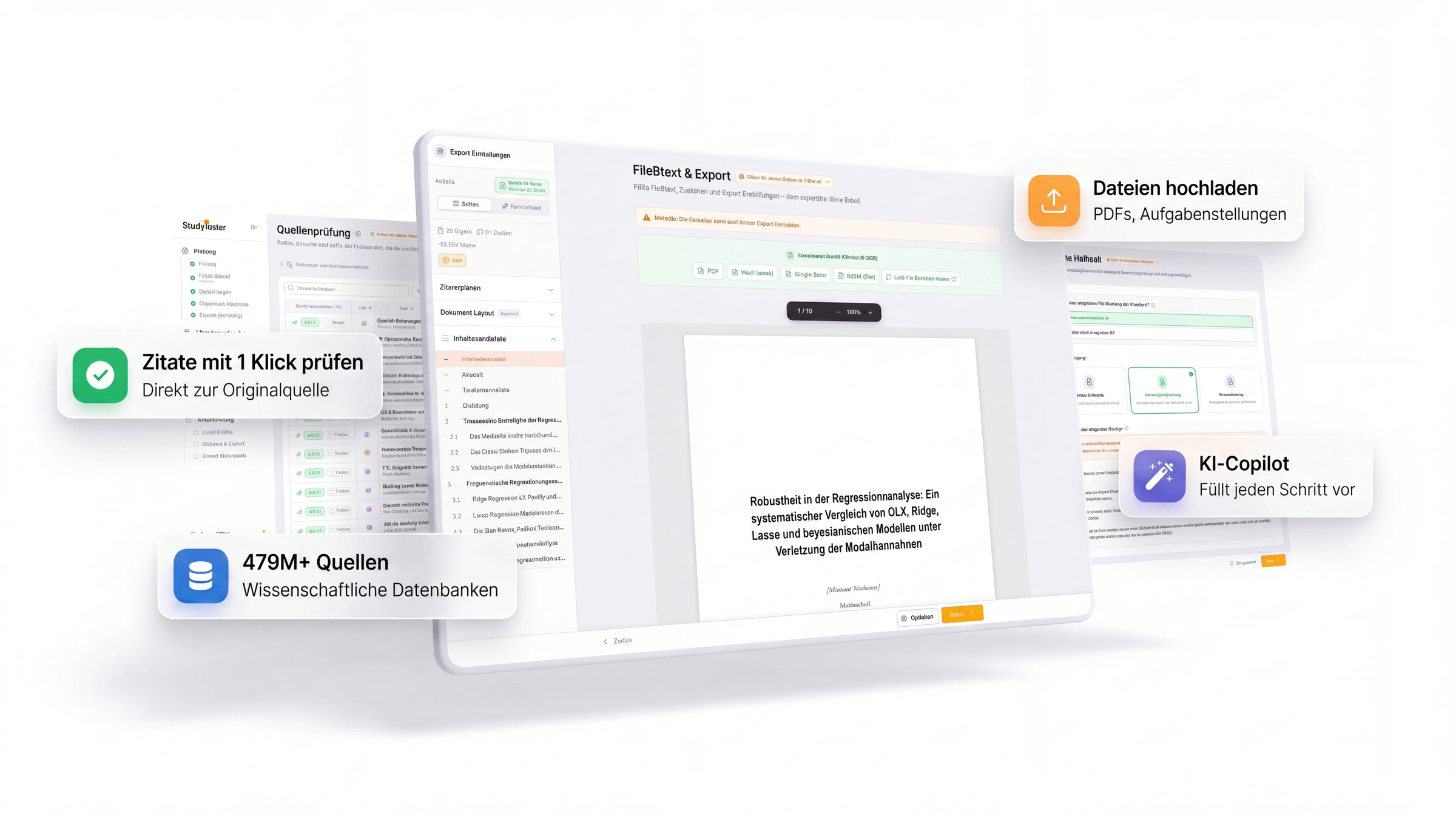StudyTexter interaktiver Editor mit Kapitelstruktur und Zitaten