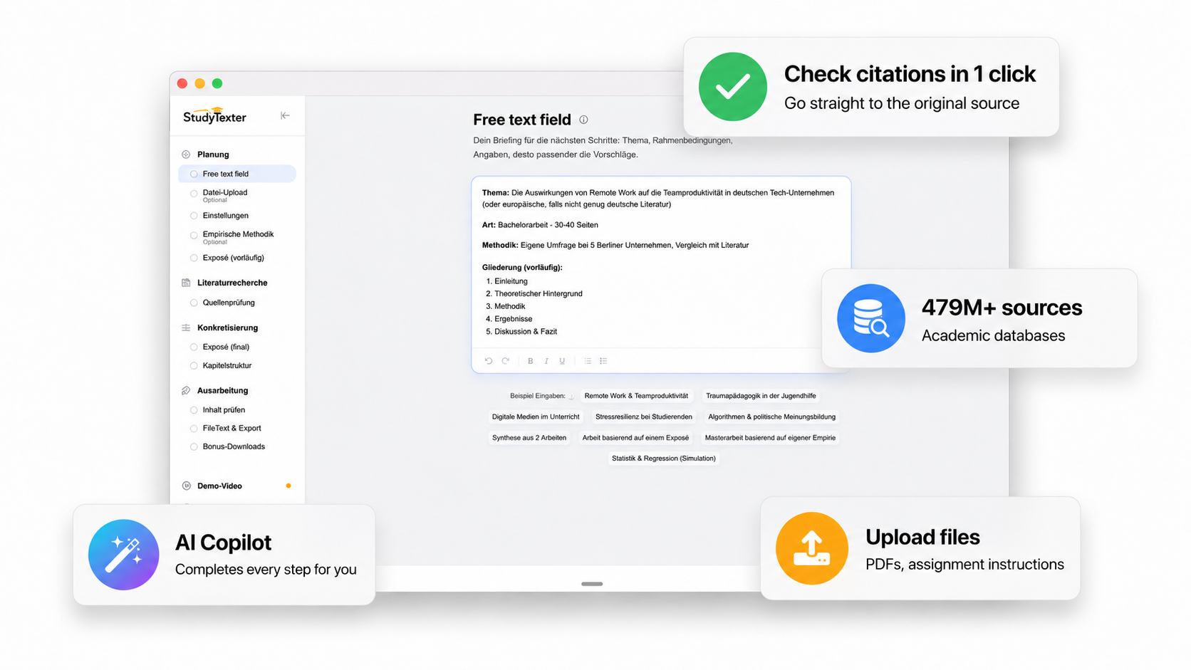 StudyTexter editor as an alternative to separate AI tools