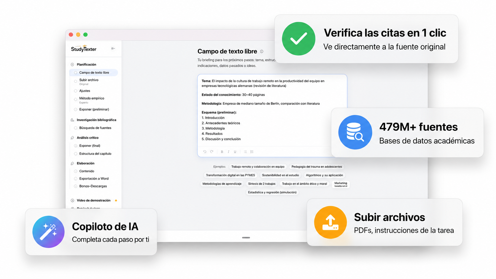 Editor de StudyTexter como alternativa a herramientas IA separadas