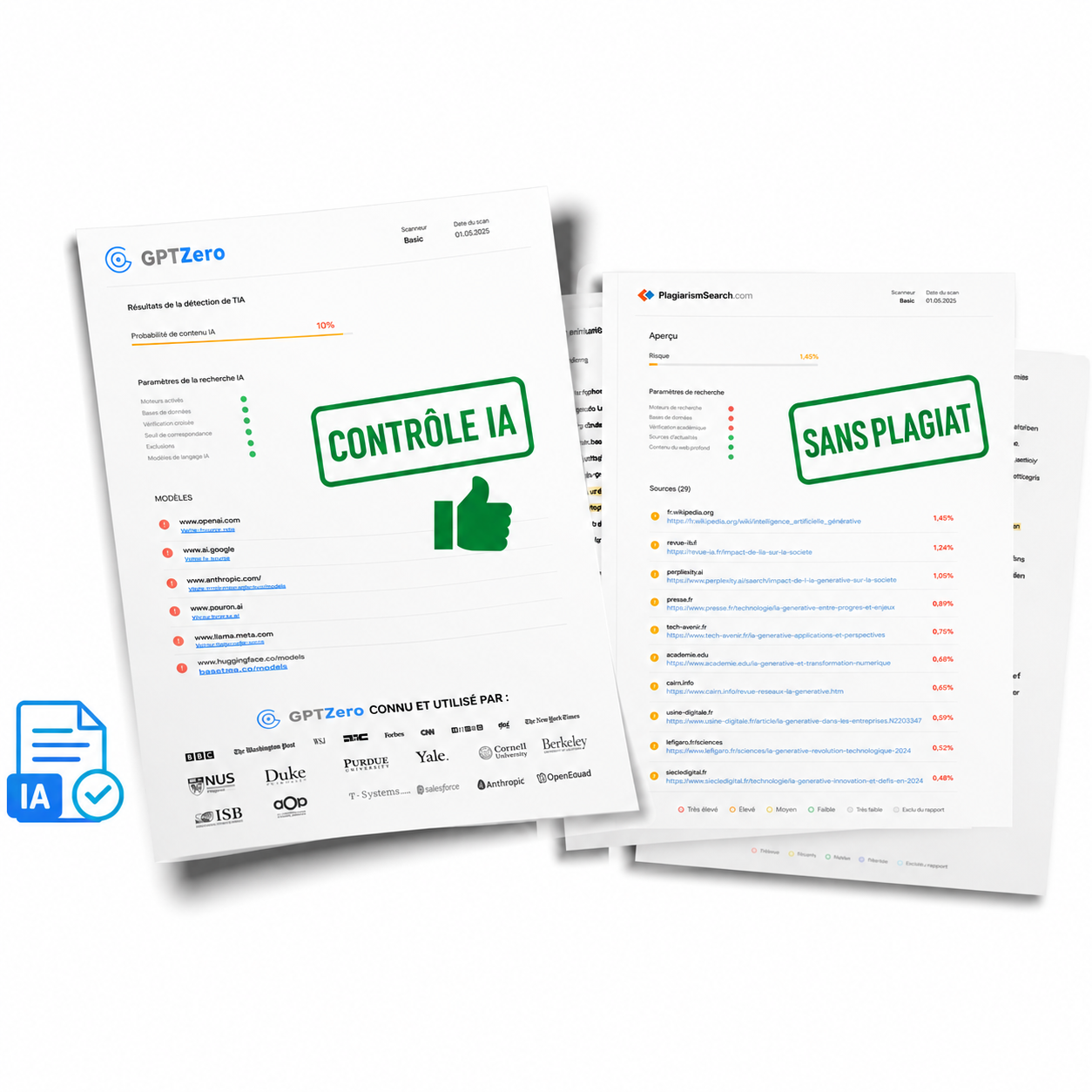 Rapports qualité StudyTexter avec contrôle IA et anti-plagiat