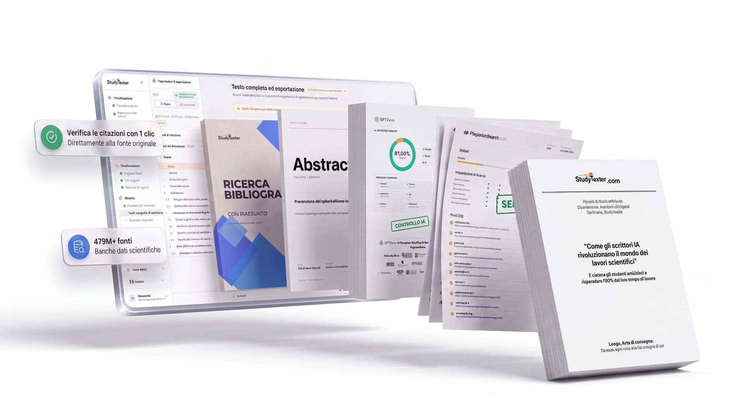 Cosa consegna StudyTexter: elaborato finito, ricerca bibliografica, report antiplagio e controllo IA