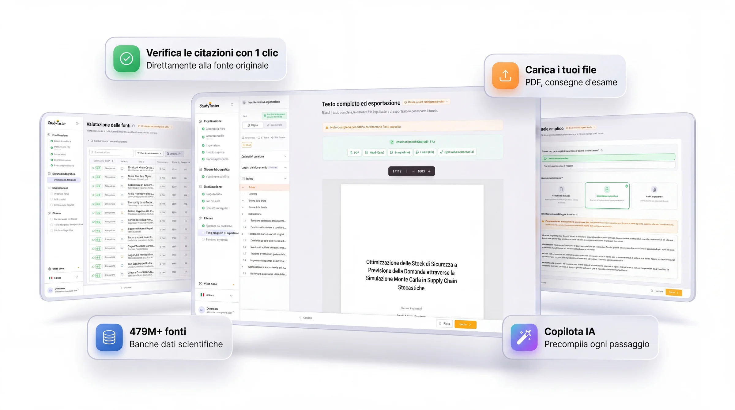 Editor interattivo StudyTexter con struttura dei capitoli e citazioni