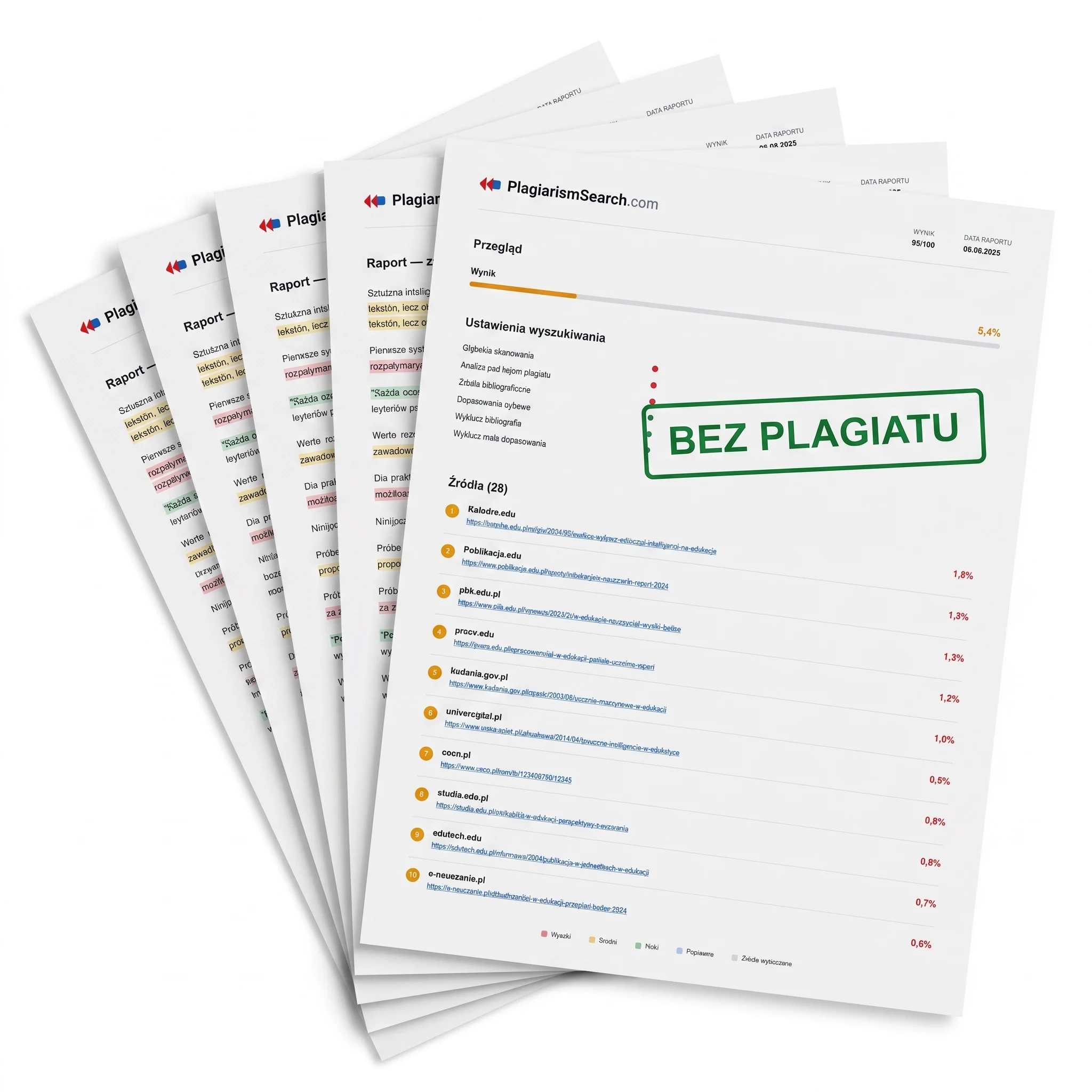 Raport antyplagiatowy PlagiarismSearch z pieczęcią weryfikacji