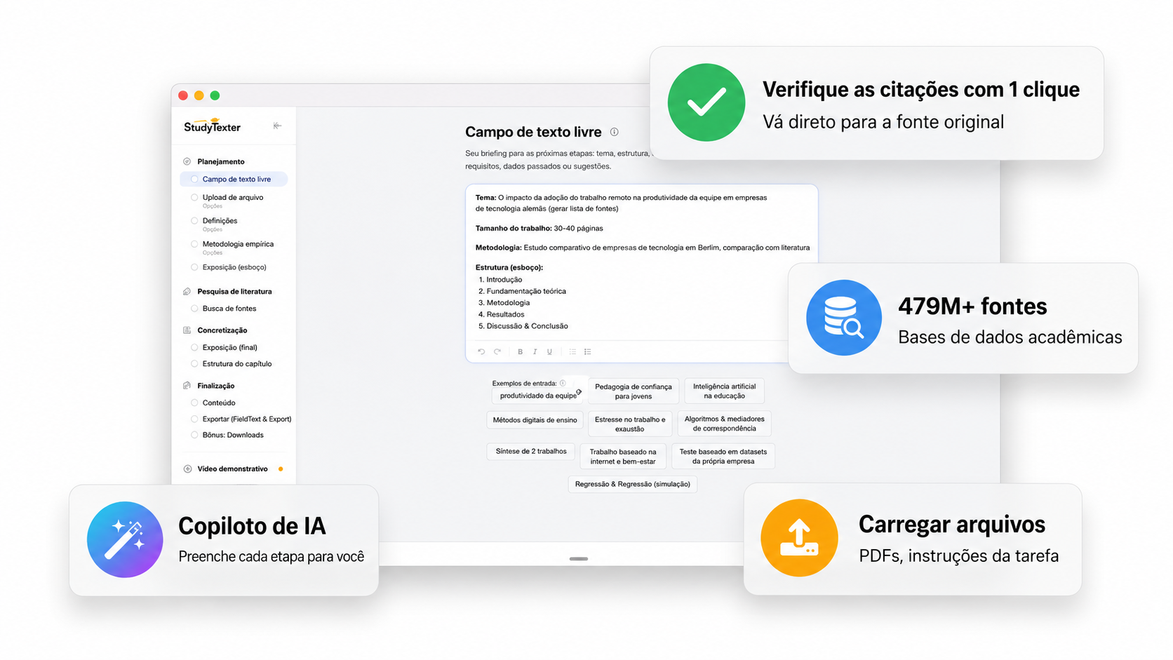 Editor StudyTexter como alternativa a ferramentas de IA separadas