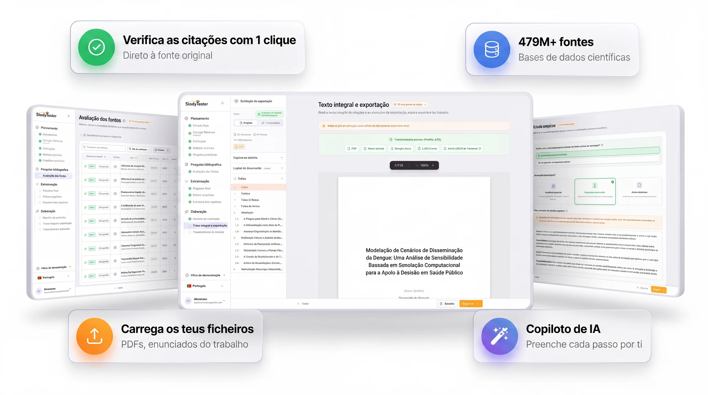 Editor interativo da StudyTexter com estrutura de capítulos e citações