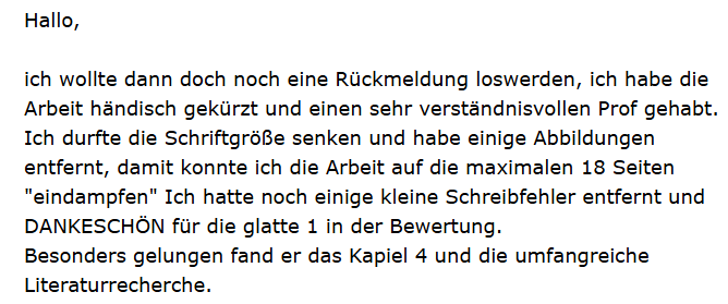 Kundenbewertung: Bestnote für Kapitel 4 und Literaturrecherche