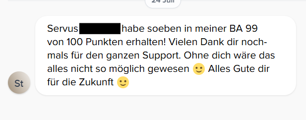Kundenbewertung: 99 von 100 Punkten für die Bachelorarbeit