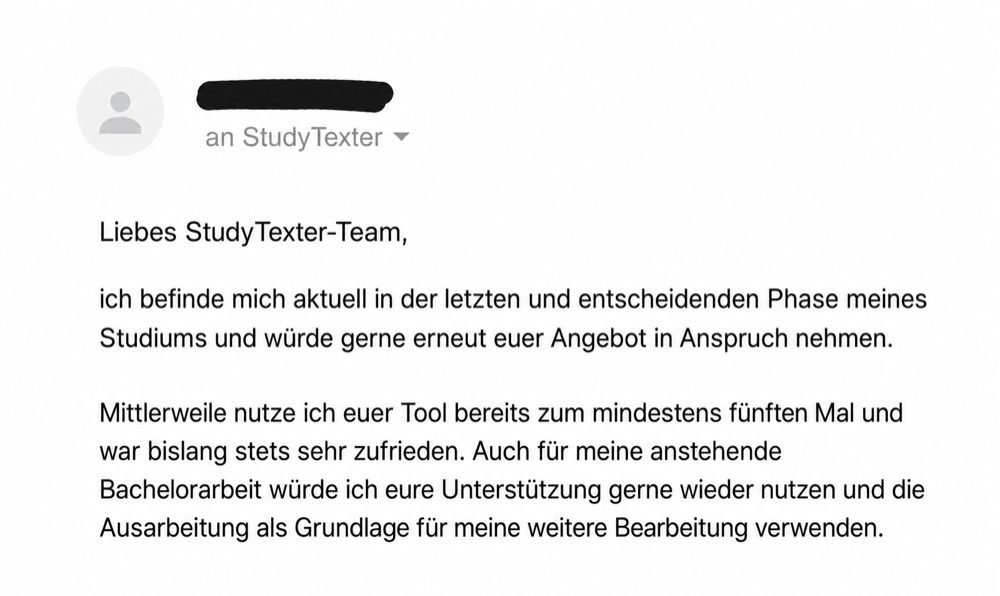 Kundenbewertung: StudyTexter bereits mindestens fünfmal genutzt
