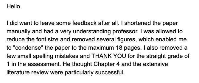 Customer review: Top grade for Chapter 4 and literature research