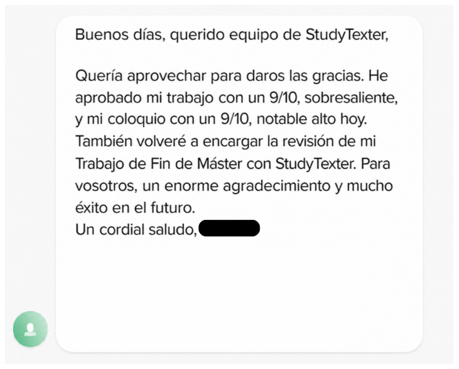 Opinión de cliente StudyTexter 001