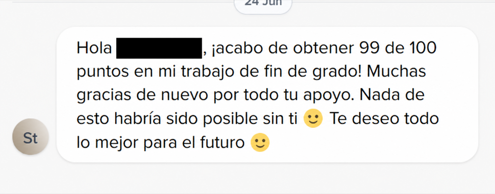 Opinión de cliente: 99 de 100 puntos en el trabajo de fin de grado