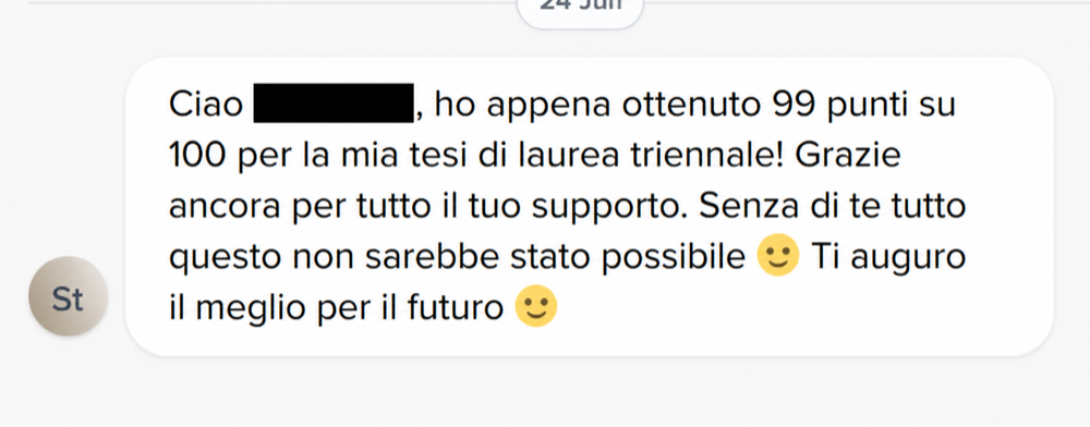 Recensione cliente: 99 punti su 100 per una tesi di laurea triennale