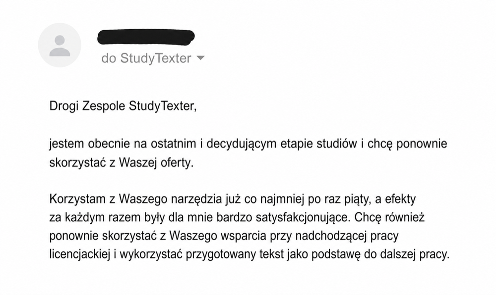 Opinia klienta: StudyTexter użyty co najmniej pięć razy