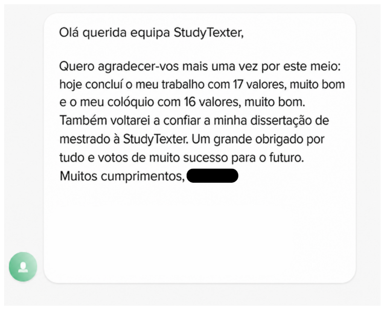 Avaliação de cliente StudyTexter 001