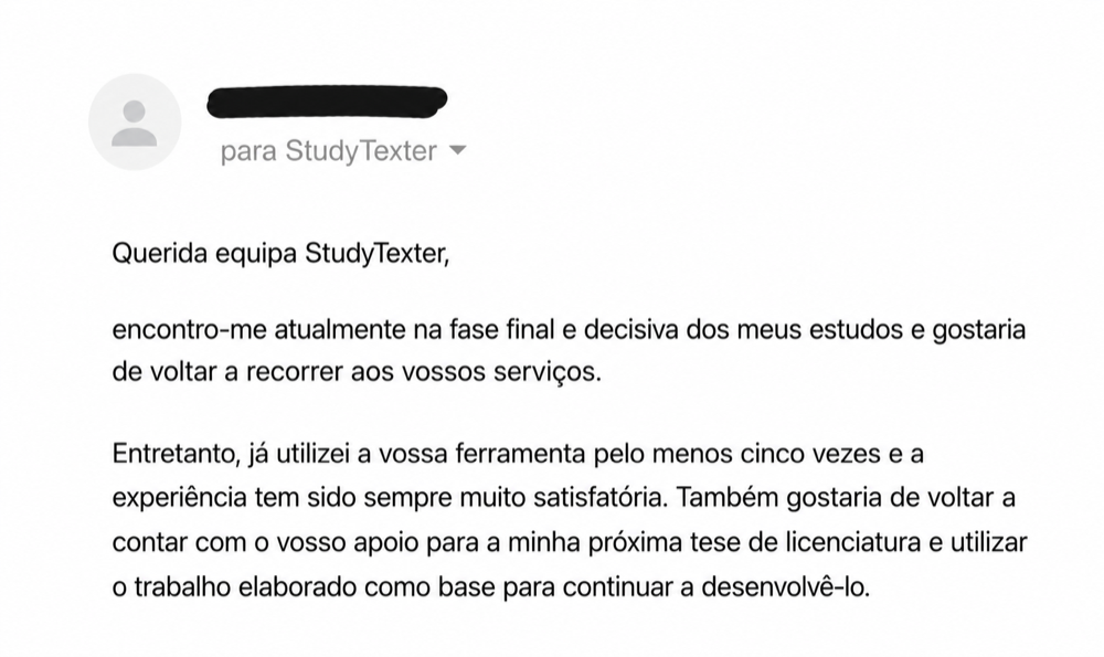 Avaliação de cliente: StudyTexter utilizado pelo menos cinco vezes