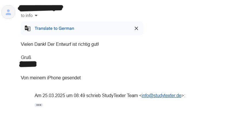 Mail: Vielen Dank! Der Entwurf ist richtig gut!
