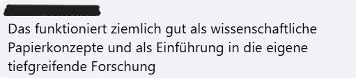 Bewertung: Das funktioniert ziemlich gut als wissenschaftliche Papierkonzepte
