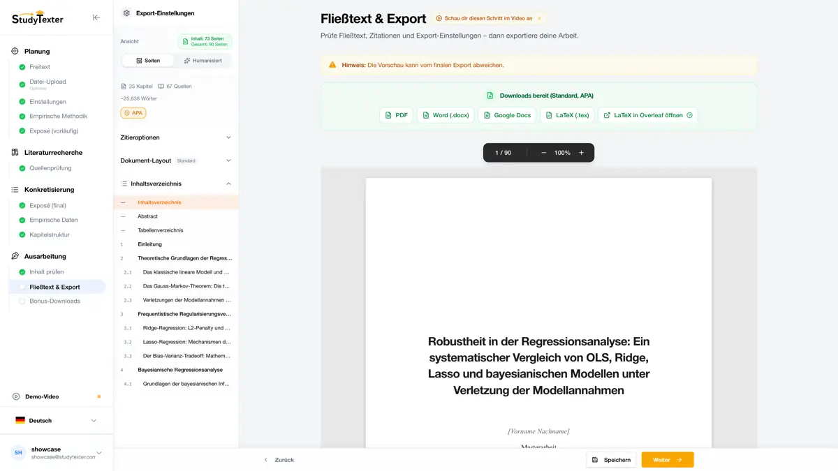 StudyTexter Export mit PDF, Word, Google Docs und LaTeX